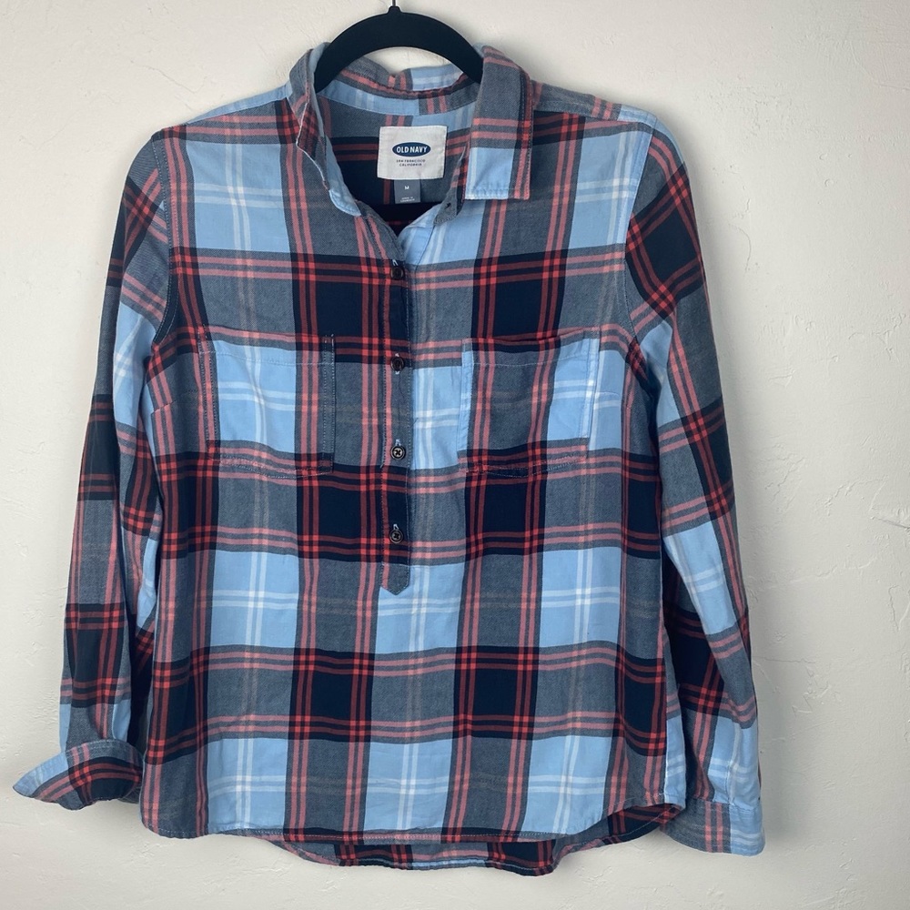 Old navy plaid shirt pull over quarter button up medium